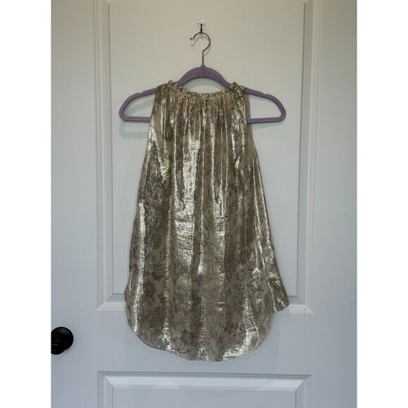 Elie Tahari Ruffle Neck Metallic Silk Blend Blouse Size XS - Picture 3 of 8